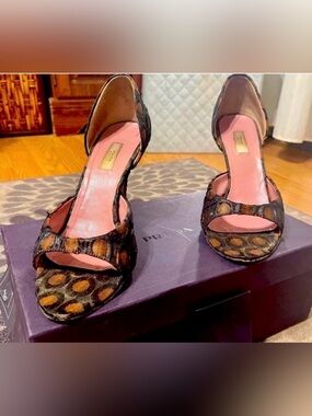 Authentic Prada Black Lace Peep-Toe Stiletto Heels size 37.5